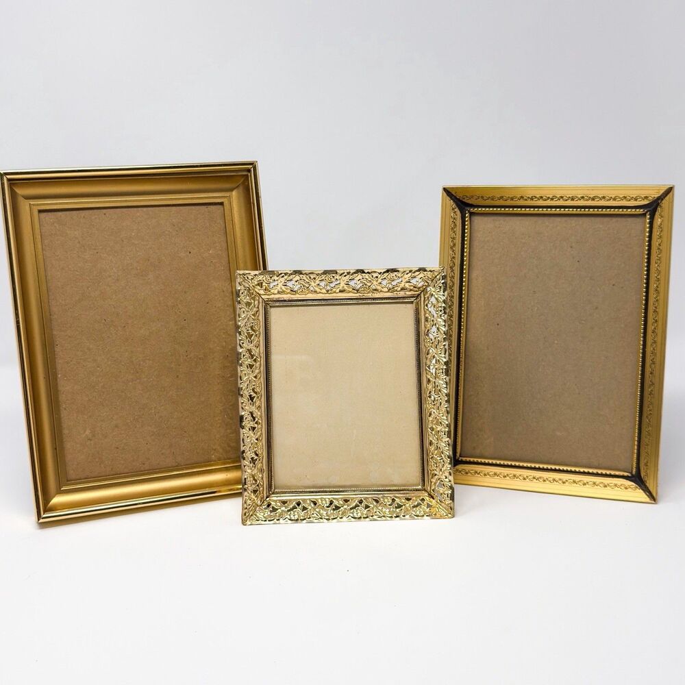 Vintage Gold Picture Frame Set 3 Ornate Brass Hollywood Regency Decor